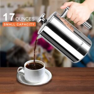 A-0517 / CAFÉ EXPRÉS en Cafetera PRENSA FRANCESA de Acero Inoxidable 18/10 de DOBLE PARED – 17 Oz / 500 ml