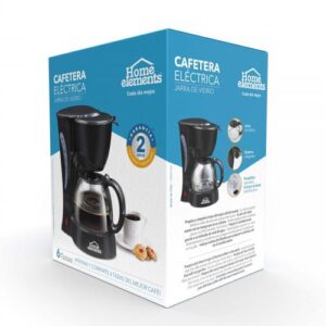 HE-7524 Cafetera Eléctrica HOME ELEMENTS 6 Tazas Negra-Jarra de Vidrio