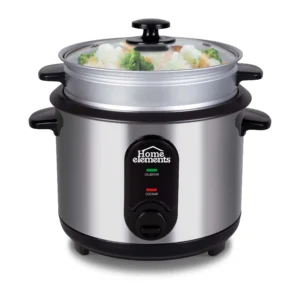 HE-7500 Olla ARROCERA y VAPORERA Home Elements 1.8 Litros ACERO INOXIDABLE Doble Antiadherente 8 a 10 Porciones