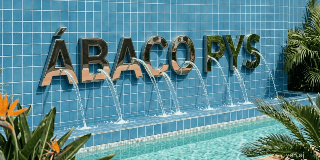 Palabras ABACO PyS ImgCom Aviso Acero Inoxidable Brillante en pared de cerámica azul Imagen 2 de 2